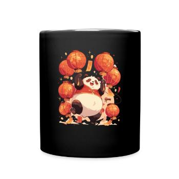 Pandabär-Laternenfest Japanischer Riesenpanda - Tasse einfarbig - Schwarz - Vorne