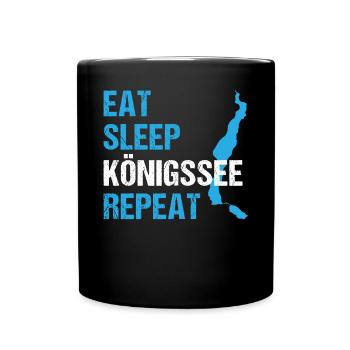 Königssee Routine - Essen, Schlafen, Erleben - Tasse einfarbig - Schwarz - Vorne