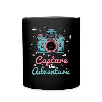 Capture The Adventure - Kamera Und Sterne - Tasse einfarbig - Schwarz - Vorne