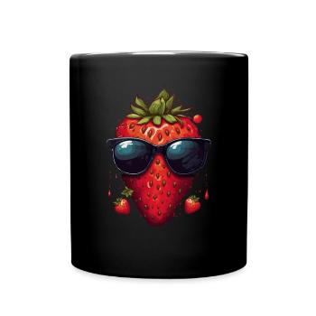 Lustige Erdbeere mit Sonnenbrille Frucht Tropisch - Tasse einfarbig - Schwarz - Vorne