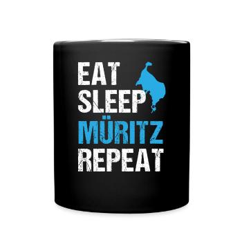 Müritz-Rhythmus: Essen, Schlafen, Erleben - Tasse einfarbig - Schwarz - Vorne