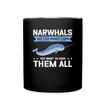 Narwal Wal | Narwale Wale Narwhal Geschenk - Tasse einfarbig - Schwarz - Vorne