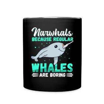 Narwal Wal | Narwale Narwhal Wale Geschenk - Tasse einfarbig - Schwarz - Vorne