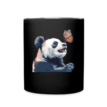 Pandabär Schmetterling Japanischer Riesenpanda - Tasse einfarbig - Schwarz - Vorne