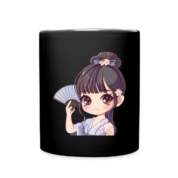 Fille d’anime avec ventilateur - Mug uni - noir - Devant