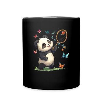 Pandabär Schmetterlinge Japanischer Riesenpanda - Tasse einfarbig - Schwarz - Vorne
