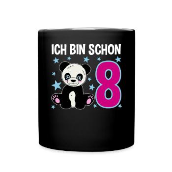 Acht Jahre – Pandastarker Tag - Tasse einfarbig - Schwarz - Vorne