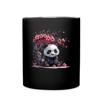 Panda Bear Sakura Tree Japanese Giant Panda - Full Colour Mug - black - Front