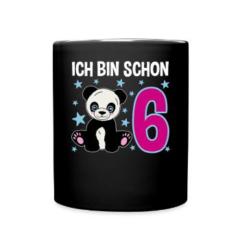 Sechs Jahre – Panda-Lächeln - Tasse einfarbig - Schwarz - Vorne
