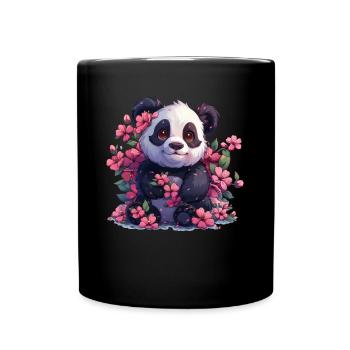 Panda Bear, Cherry Blossoms, Japanese Giant Panda - Full Colour Mug - black - Front