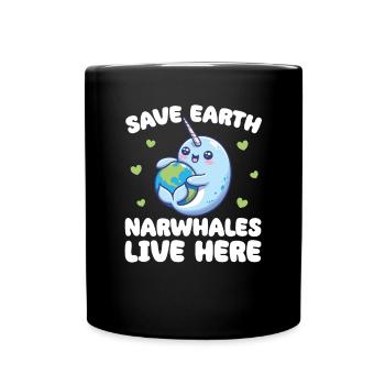 Sauvez la Terre Les narvals vivent ici Jour de la Terre - Mug uni - noir - Devant
