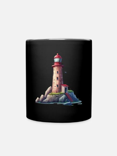 Leuchtturm An Der Felsigen Küste - Tasse einfarbig - Schwarz