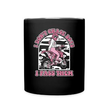 I Don't Chase Boys I Pass Them Racing Supermoto - Full Colour Mug - black - Front