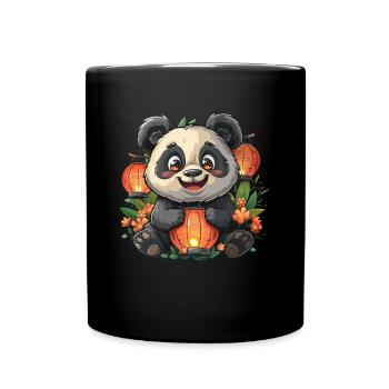 Pandabär-Laternenfest Japanischer Riesenpanda - Tasse einfarbig - Schwarz - Vorne