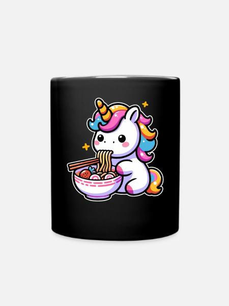 Japonais Kawaii Licorne Ramen Cuisine Asiatique - Mug uni - noir