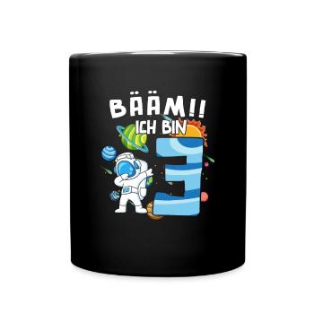 Bääm Ich bin 3 Astronaut - Tasse einfarbig - Schwarz - Vorne