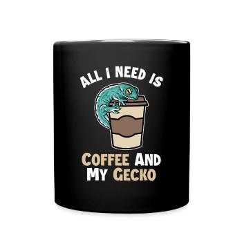 Kaffee und meine Gecko-Eidechse Gekkota Schopf - Tasse einfarbig - Schwarz - Vorne