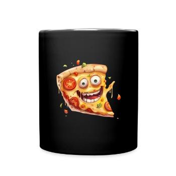 Funny Pizza Slice With Face - Full Colour Mug - black - Front