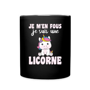 Je m'en fous je suis une licorne - süßes Einhorn - Tasse einfarbig - Schwarz - Vorne