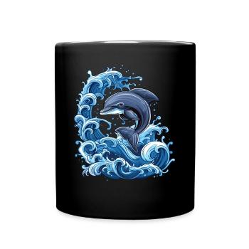 Delfin Wasser Wellen Ozean - Tasse einfarbig - Schwarz - Vorne