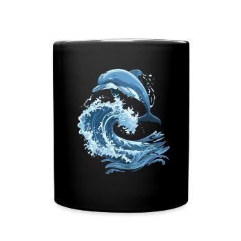 Dolphin Sea Waves - Full Colour Mug - black - Front