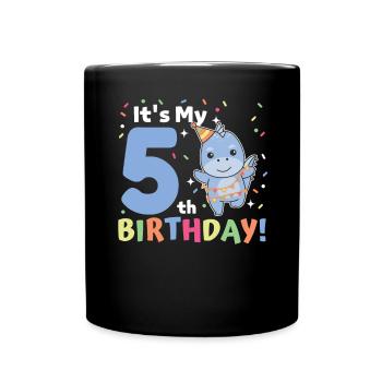Dino for 5th birthday children five years old - Full Colour Mug - black - Front