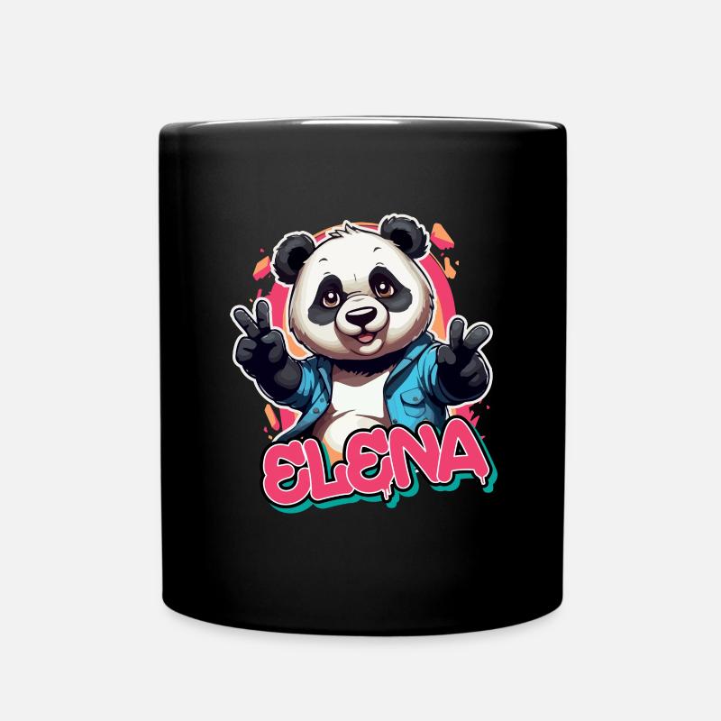 ELENA - Schöner Mädchen Name mit coolem Panda - Tasse einfarbig - Schwarz