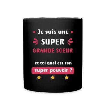 Super große Schwester Superkraft - Tasse einfarbig - Schwarz - Vorne