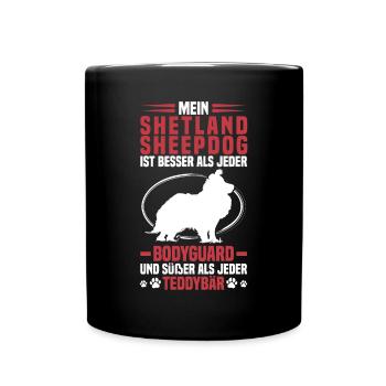 Sheltie Protects Me Shetland Sheepdog - Full Colour Mug - black - Front