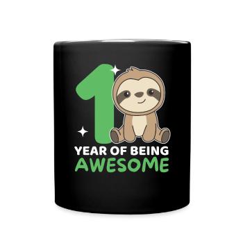 Sloth for 1st birthday for children one year old - Full Colour Mug - black - Front
