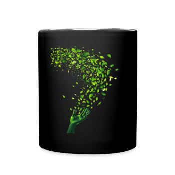 Green Leaf Swirl and Hand Motif - Full Colour Mug - black - Front
