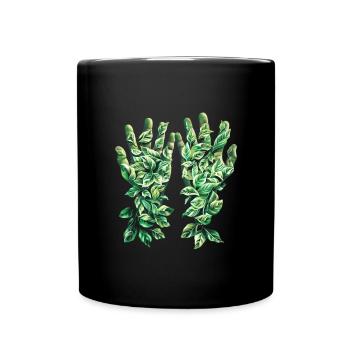Green Leaves Hand Outline Nature Motif - Full Colour Mug - black - Front