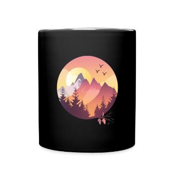 Sunset Mountains With Birds - Full Colour Mug - black - Front