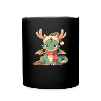 Drache Weihnachten Drache Kinder - Tasse einfarbig - Schwarz - Vorne