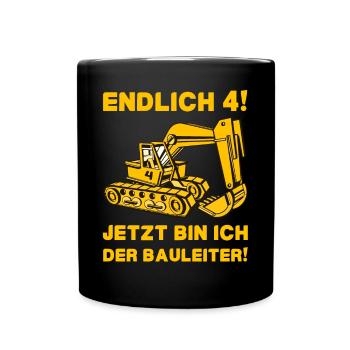 Endlich 4 Jetzt bin ich der Bauleiter 4 Jahre alt - Tasse einfarbig - Schwarz - Vorne