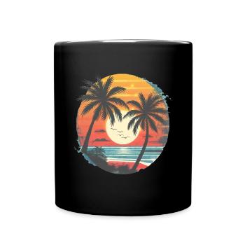 Sommer Sonnenuntergang Palmen Silhouette - Tasse einfarbig - Schwarz - Vorne