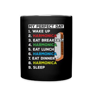 My Perfect Day Harmonica Player Playing Harmonica - Full Colour Mug - black - Front