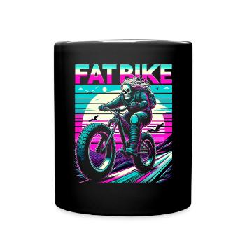 Retrowave Skelett Biker Fatbike Retro Sunset - Tasse einfarbig - Schwarz - Vorne