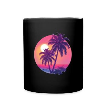 Tropical sunset with palm trees - Full Colour Mug - black - Front