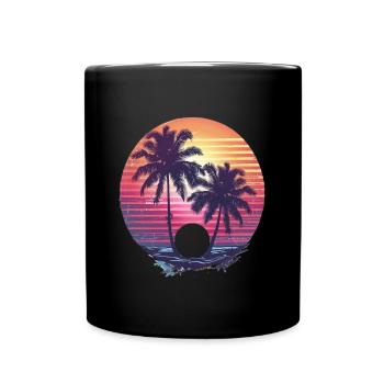 Sunny Palm Trees Sunset - Full Colour Mug - black - Front