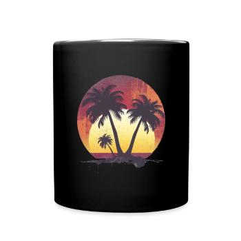 Coucher de soleil tropical et palmiers - Mug uni - noir - Devant