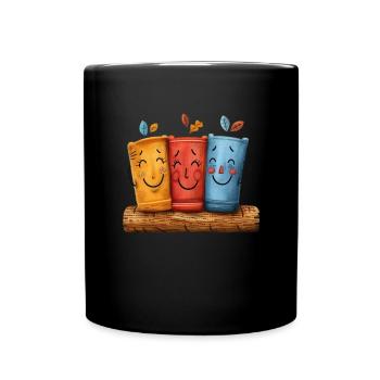Lächelnde Tassen Trio in Herbstfarben - Tasse einfarbig - Schwarz - Vorne