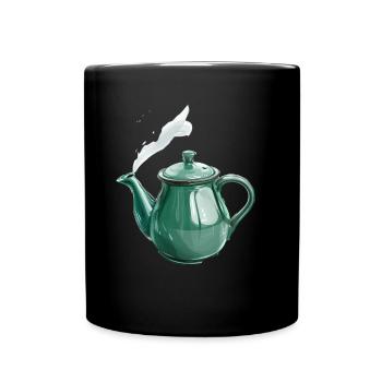 Green Teapot with Magic Steam - Full Colour Mug - black - Front