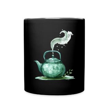 Green Teapot with Magic Steam - Full Colour Mug - black - Front