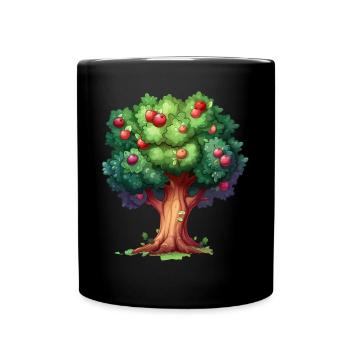 Colorful apple tree in cartoon style - Full Colour Mug - black - Front