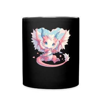 Drache als Amor Valentinstag Drache - Tasse einfarbig - Schwarz - Vorne