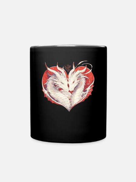 Zwei verliebte Drachen am Valentinstag - Tasse einfarbig - Schwarz