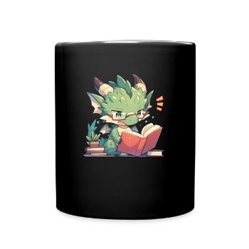 Dragon Reading Book School Dragon Children - Full Colour Mug - black - Front