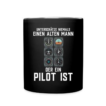 Airplane Tshirt Men's Helicopter Pilot Airplane - Full Colour Mug - black - Front