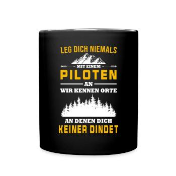 Flugzeug Tshirt Herren Helikopter Pilot Flieger - Tasse einfarbig - Schwarz - Vorne